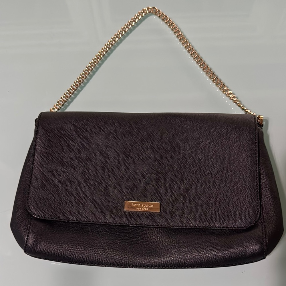 Kate Spade Elegant Black Shoulder Bag with Gold Chain